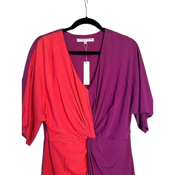 Trina Turk Women's Twist Front Vivid Viola Midi Dress Size L Pink Orange… - Picture 7 of 9